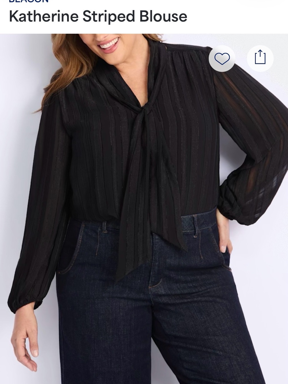 Market and Spruce Katherine Striped Tie Neck Blouse Black long sleeve career top